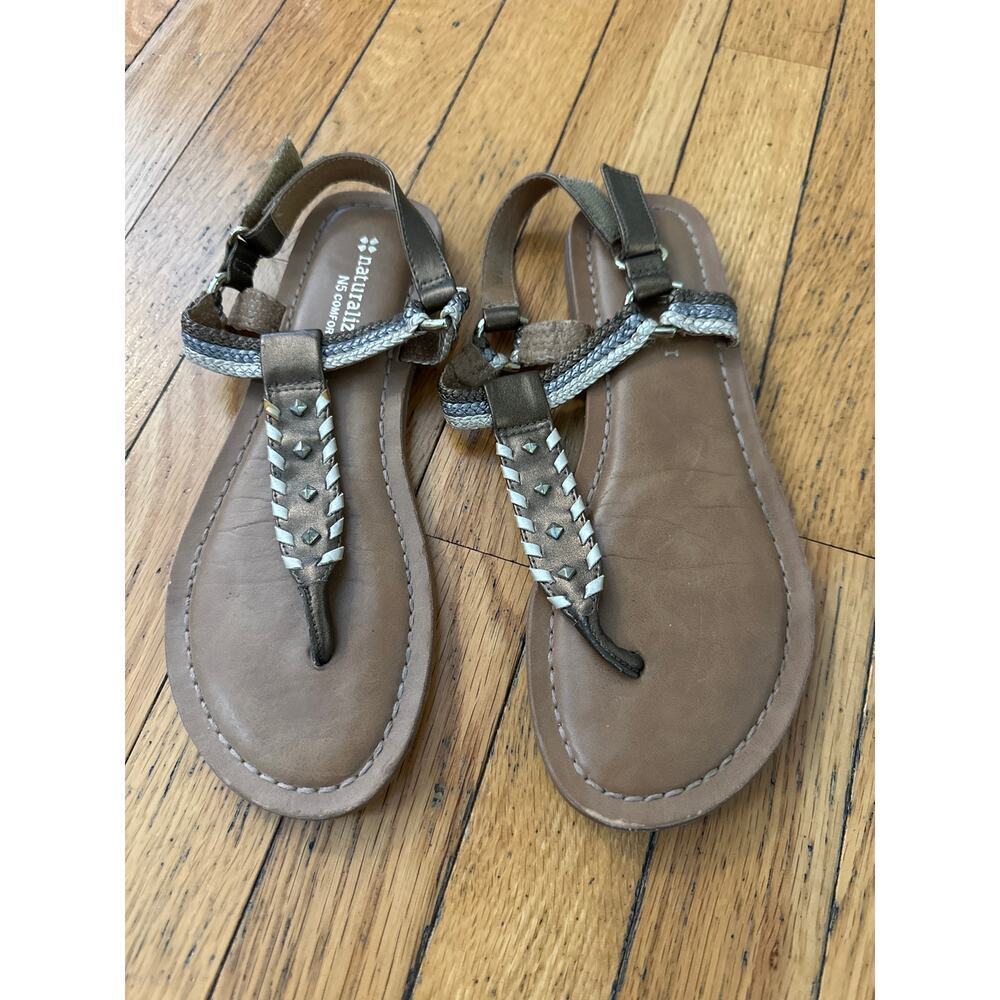 Naturalizer N5 Comfort Sandals Womens 7 Brown Braided Studded Thong Flat Summer